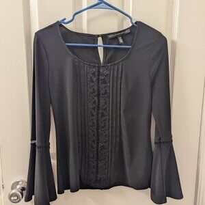 White House Black Market black bell sleeve top with lace XSP